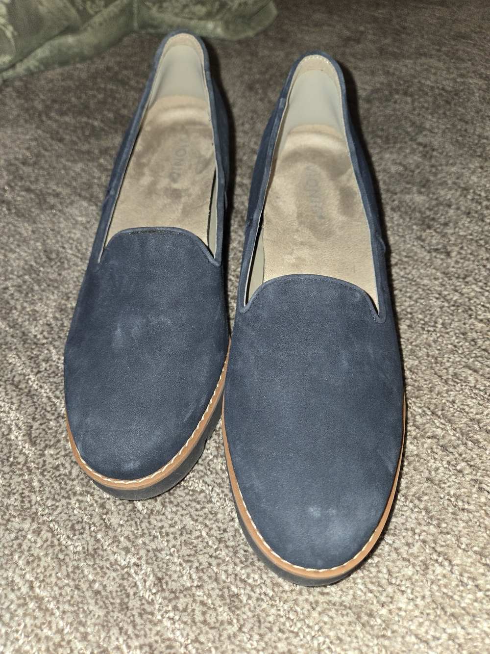Vionic Navy Suede Loafers with Tan Trim 9 Luxury Comfort